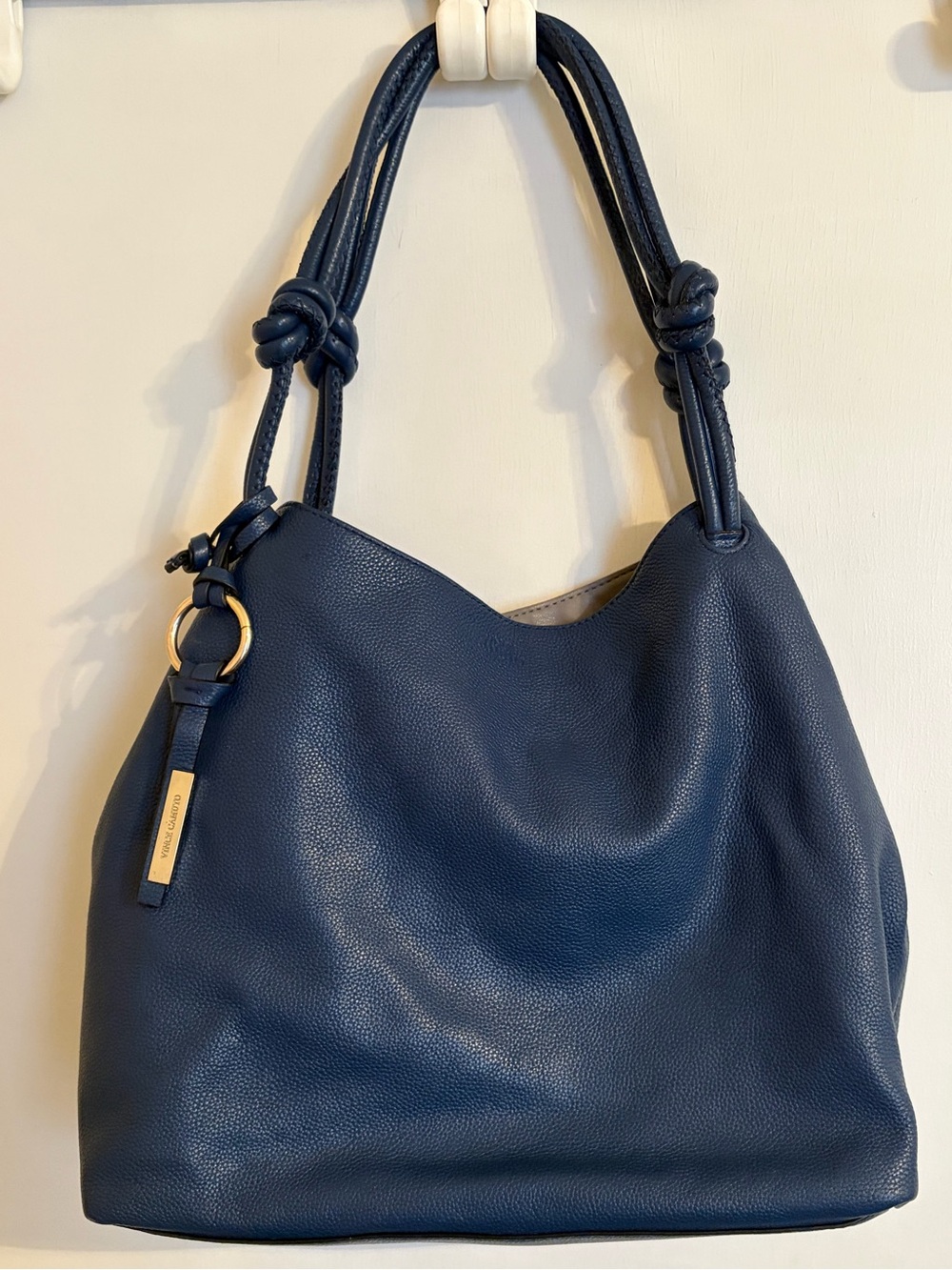 Vince Camuto Navy Leather Hobo Bag Large Soft Pebbled Shoulder Purse